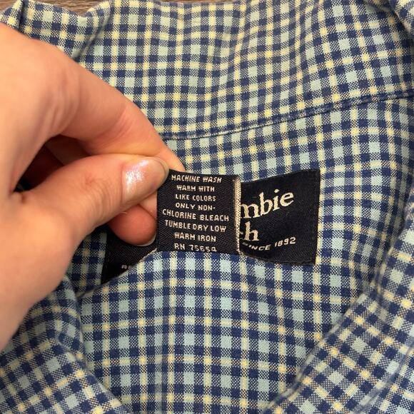 Vintage 90s Abercrombie & Fitch White Blue Gingham Check Mens XL Button Up Shirt - Picture 5 of 9